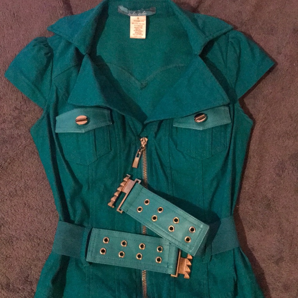 Turquoise & gold mini dress